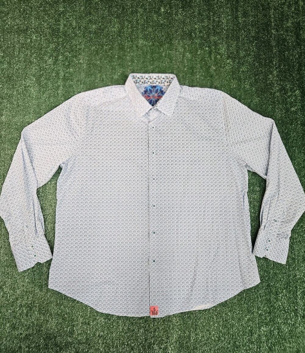 Robert Graham Shirt Mens XL Blue Geometric Long Sleeve Button Up Embroidered